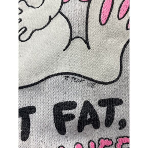Vtg Center Star Fleece Bunny I am Not Fat Graphic Sweatshirt XLT 1988 3/4 Sleeve - Picture 4 of 10